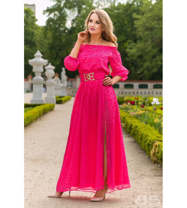 Długa wieczorowa hiszpanka sukienka Pola różowa wzór