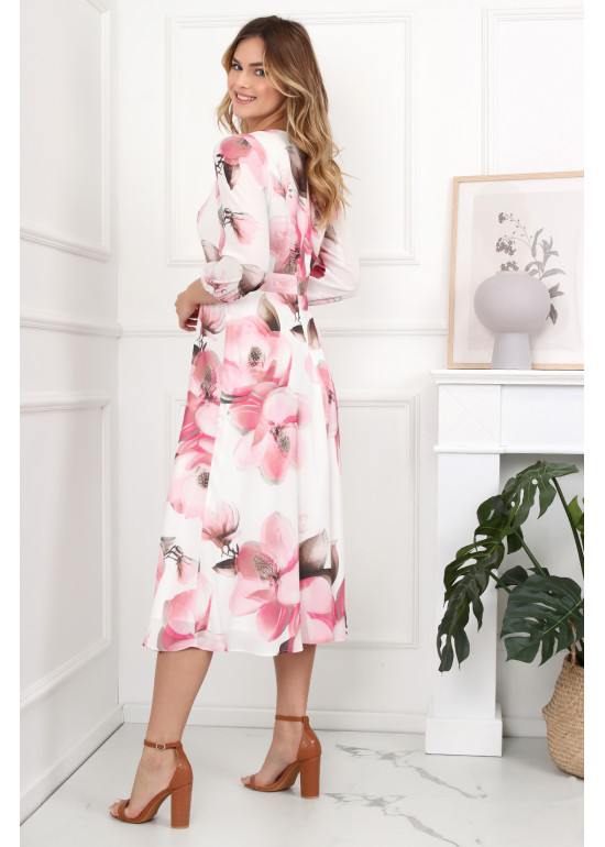 Midi rozkloszowana sukienka szyfonowa