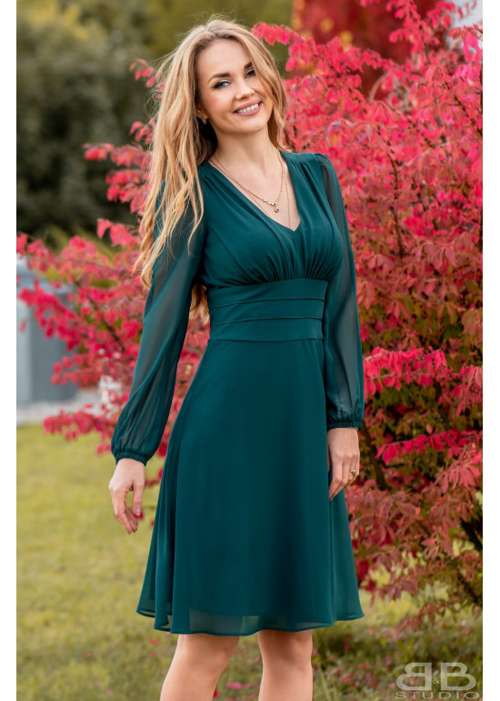 Aurelia krótka butelkowa zieleń rozkloszowana sukienka