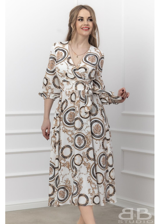 Midi sukienka rozkloszowana Donatella biała wzór